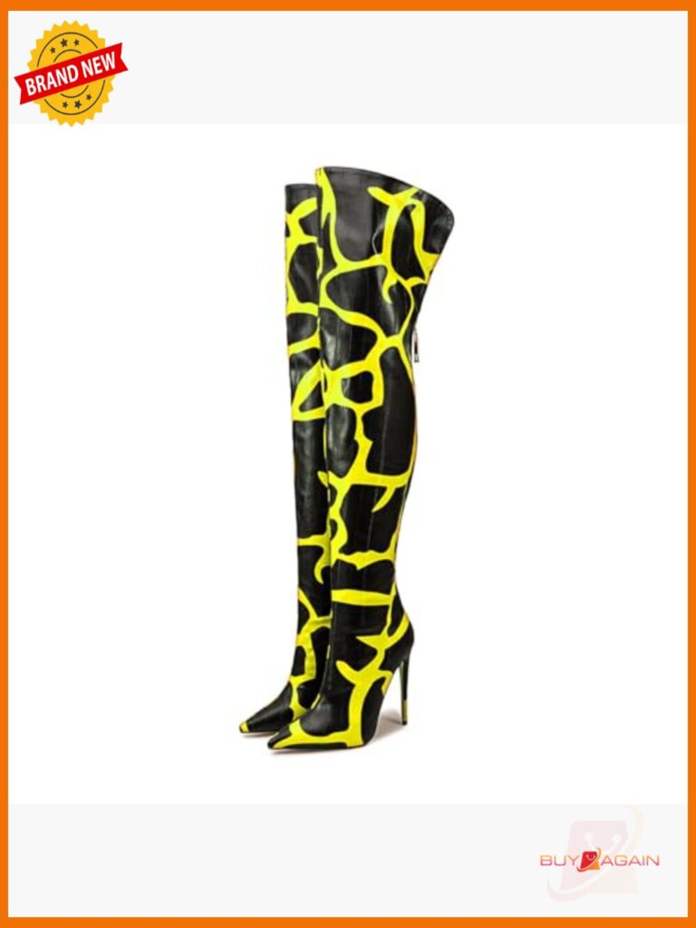 Thigh High Boots Back Zip Pointed Toe Stiletto Heel Animal Print Over the Knee - Picture 4 of 7